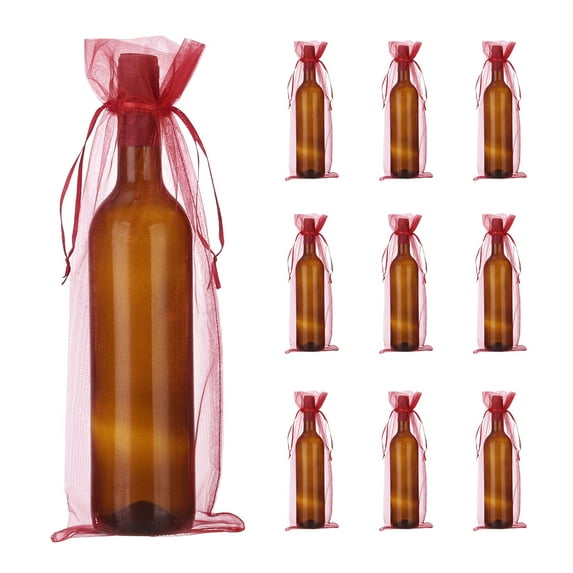 Uxcell Organza Wine Bags Gift Wrap Bags Sheer Mesh Wine Bottle Bag Drawstring Pouches for Party Wedding Wine Red