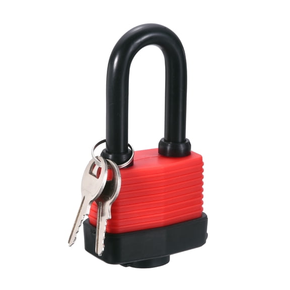 Uxcell Out-Door Padlock Keyed-Alike, (2.3 Inch, Red), Alloy Steel Practical Long Beam Weatherproof Padlocks Laminated Steel Lock, Suit for - Sheds/Storage Unit/Patio/Garage