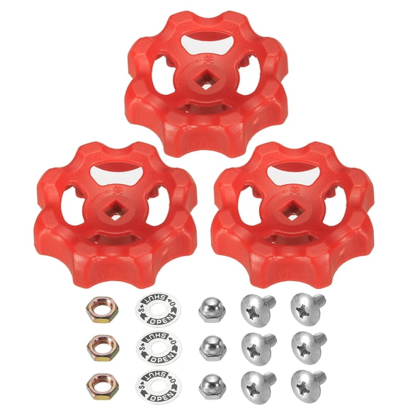 PATIKIL Outside Faucet Handle – Square Stem 6x6mm, ABS Round Wheel, Red, With Screws & Spacers, 3-Pack, For Garden & Bathroom Spigots