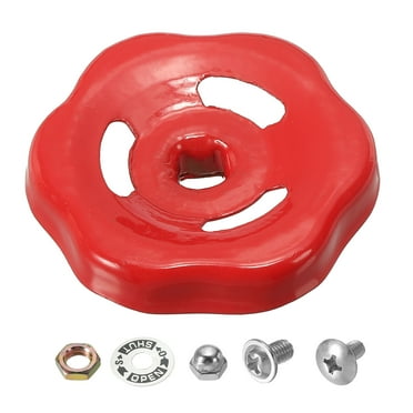 Uxcell Outside Faucet Handle Square Stem Hole 6x6mm, Cast Iron Faucet Wheel Handle Replacement with Screws Spacer, Red