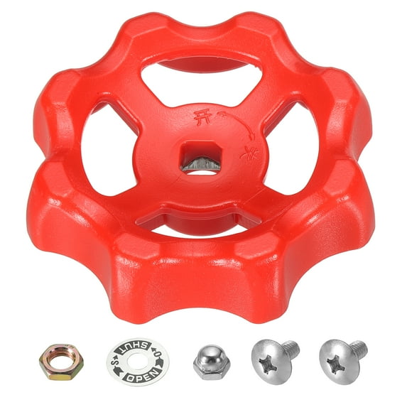 Uxcell Outside Faucet Handle Square Stem Hole 8x8mm, ABS Round Wheel Faucet Handles with Screws Spacer, Red