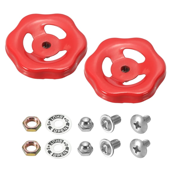 Uxcell Outside Faucet Handle Square Stem Hole 8x8mm, Cast Iron Faucet Round Wheel Handle with Screws Spacer, Red,2Pcs