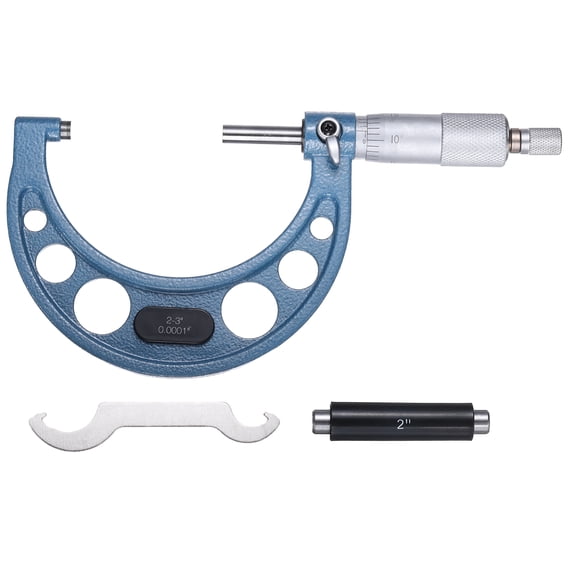 Uxcell Outside Micrometer 2-3inch Range +/-0.0001inch Accuracy Micrometer with Ratchet Stop Metal Industrial-Grade Precision Measuring Tool for Machinist Engineer, Blue