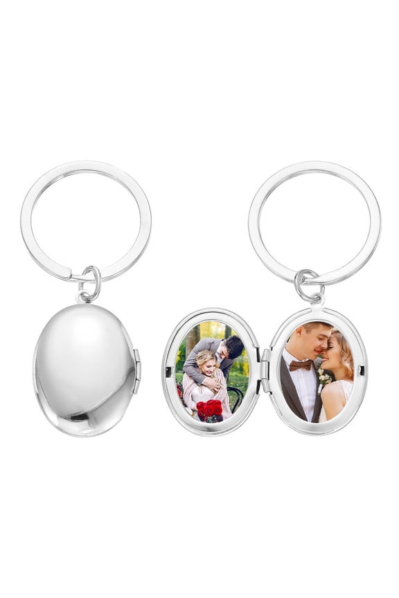 Oval Locket Keychain for Women, Silver Retro Photo Locket Charm Stainless Steel Oval Picture Pendant Key Chains with Gift Box for Birthday Wedding Valentine Gift, 29x23.5mm