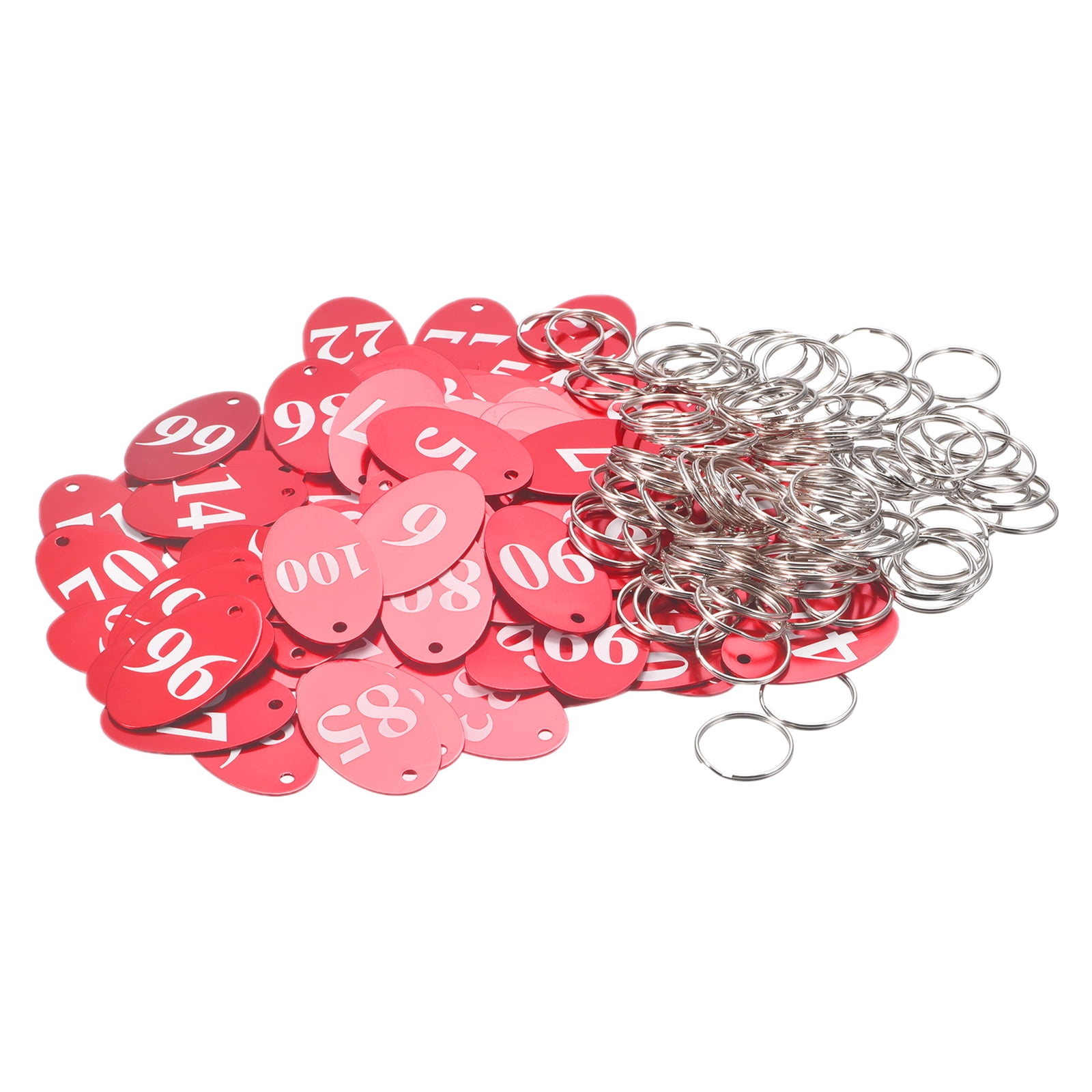 Uxcell Oval Number Tags Key Tag with Ring, 1-100 Numbered Red ID Tag for Coding, Decoration, Pack of 100