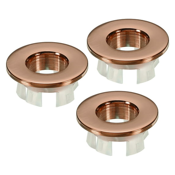 Uxcell Overflow Ring, Sink Round Cover Basin Trim Brass Insert in Hole Round Caps for Kitchen Bathroom, Rose Gold 3Pcs