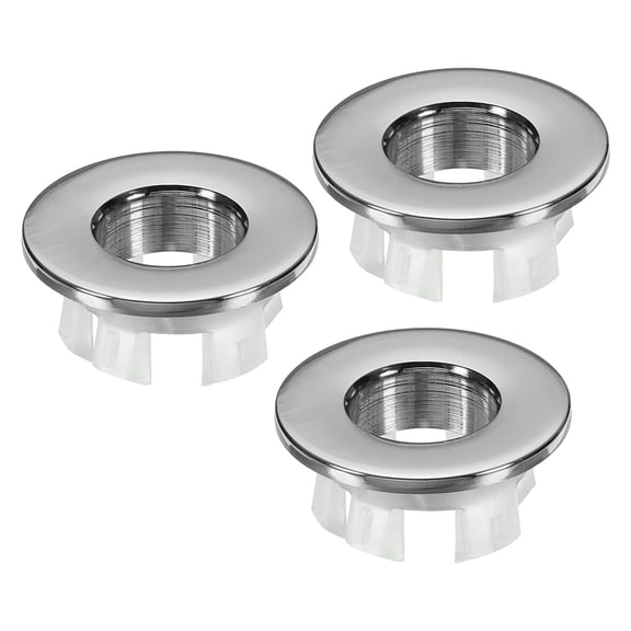 Uxcell Overflow Ring, Sink Round Cover Basin Trim Brass Insert in Hole Round Caps for Kitchen Bathroom, Silver 3Pcs