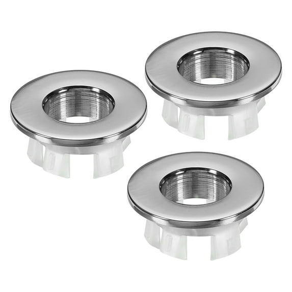 Uxcell Overflow Ring, Sink Round Cover Basin Trim Brass Insert in Hole Round Caps for Kitchen Bathroom, Silver 3Pcs