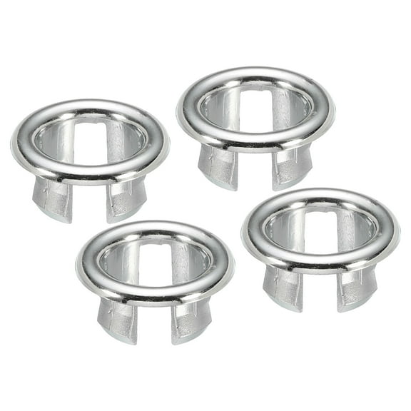 Uxcell Overflow Ring, Sink Round Cover Plastic Insert in Hole Round Caps for Kitchen Bathroom, Silver 4Pcs