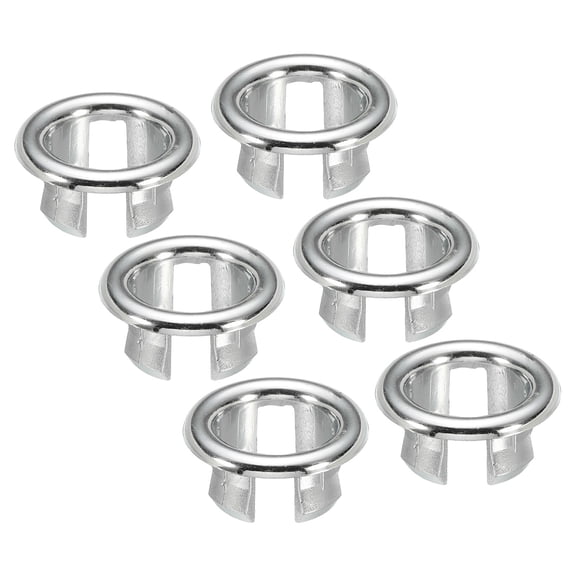 Uxcell Overflow Ring, Sink Round Cover Plastic Insert in Hole Round Caps for Kitchen Bathroom, Silver 6Pcs