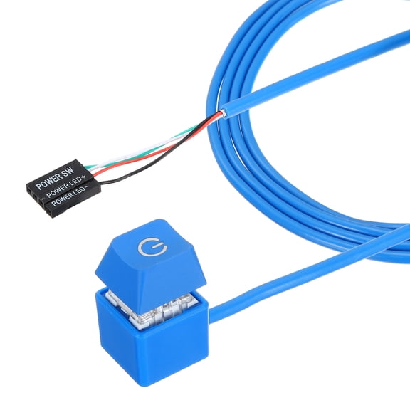 Uxcell PC Power Button with 70" Cable Desktop Computer External Power Switch ON/Off LED PC Power Supply Button Extention with Splitter for Computer Motherboard, Blue