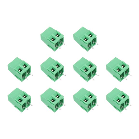 Uxcell PCB Terminal Block Connectors, 10 Pcs 2 Pin 5mm/0.2" Pitch PCB Mount Screw Terminal Block Connector(Can be Spliced) 300V 10A for Electronic Projects(Green, 10.5x19x10mm)