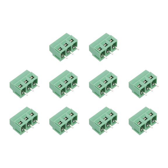 Uxcell PCB Terminal Block Connectors, 10 Pcs 3 Pin 5.08mm/0.2" Pitch PCB Mount Screw Terminal Block Connector(Can be Spliced) 300V 10A for Electronic Projects(Green, 16x14x9mm)