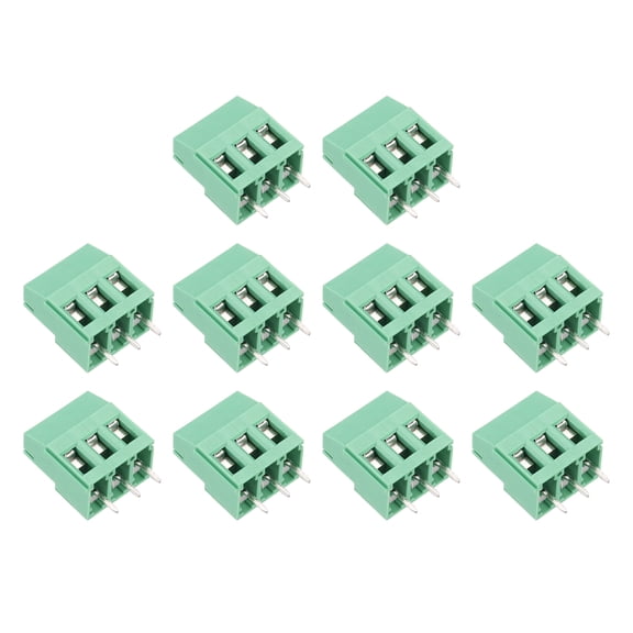 Uxcell PCB Terminal Block Connectors, 10 Pcs 3 Pin 5.08mm/0.2" Pitch PCB Mount Screw Terminal Block Connector(Can be Spliced) 300V 20A for Electronic Projects(Green, 16x23x10.5mm)