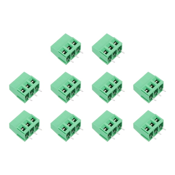 Uxcell PCB Terminal Block Connectors, 10 Pcs 3 Pin 5mm/0.2" Pitch PCB Mount Screw Terminal Block Connector(Can be Spliced) 300V 10A for Electronic Projects(Green, 15.5x19x10mm)