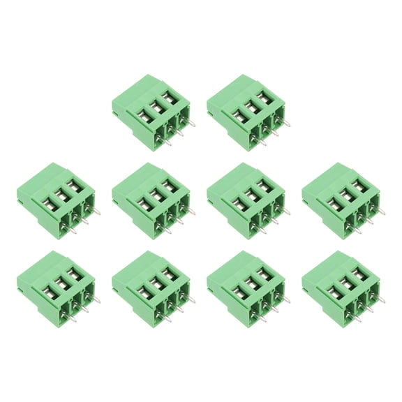 Uxcell PCB Terminal Block Connectors, 10 Pcs 3 Pin 5mm/0.2" Pitch PCB Mount Screw Terminal Block Connector(Can be Spliced) 300V 20A for Electronic Projects(Green, 15.5x23x10.5mm)