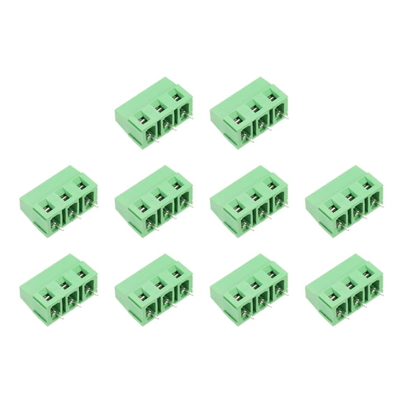 Uxcell PCB Terminal Block Connectors, 10 Pcs 3 Pin 7.5mm/0.3" Pitch PCB Mount Screw Terminal Block Connector(Can be Spliced) 300V 10A for Electronic Projects(Green, 23x18.5x10mm)