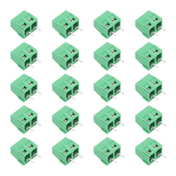 Uxcell PCB Terminal Block Connectors, 20 Pcs 2 Pin 5mm/0.2" Pitch PCB Mount Screw Terminal Block Connector(Can be Spliced) 300V 10A for Electronic Projects(Green, 10x14.5x8mm)