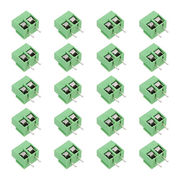 Uxcell PCB Terminal Block Connectors, 20 Pcs 2 Pin 5mm/0.2" Pitch PCB Mount Screw Terminal Block Connector(Can be Spliced) 300V 10A for Electronic Projects(Green, 10.5x14x8mm)