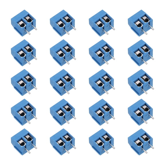 Uxcell PCB Terminal Block Connectors, 20 Pcs 2 Pin 5mm/0.2" Pitch PCB Mount Screw Terminal Block Connector(Can be Spliced) 300V 16A for Electronic Projects(Blue, 10.5x14x8mm)