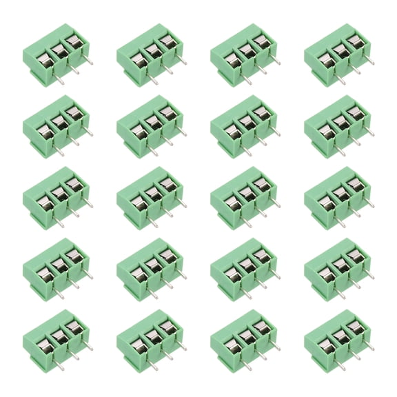 Uxcell PCB Terminal Block Connectors, 20 Pcs 3 Pin 5mm/0.2" Pitch PCB Mount Screw Terminal Block Connector(Can be Spliced) 300V 10A for Electronic Projects(Green, 15.5x14x8mm)