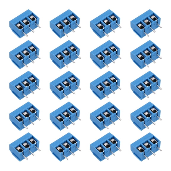 Uxcell PCB Terminal Block Connectors, 20 Pcs 3 Pin 5mm/0.2" Pitch PCB Mount Screw Terminal Block Connector(Can be Spliced) 300V 16A for Electronic Projects(Blue, 15x14x8mm)