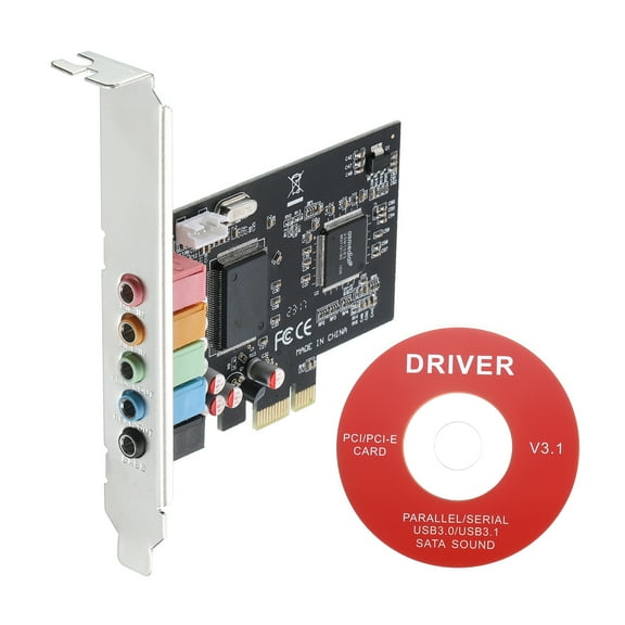 Uxcell PCIe Sound Card, Internal 5.1 Stereo Audio Card 24 Bit with CD Computer Case Built-in PCIe Channel Adapter Black