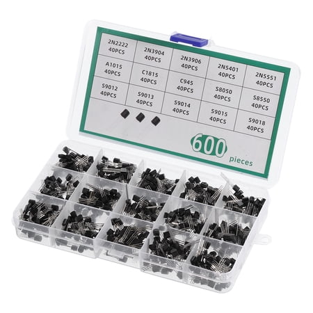 Uxcell PNP NPN Power Transistor Assortment Kit 15 Types 3 Pin Electronic Component 600pcs