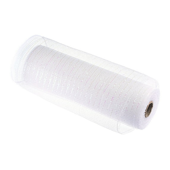 Uxcell PP Burlap Mesh 10" x 10 Yards Tinsel Foil Stripe Ribbon, White+Rainbow 1 Roll