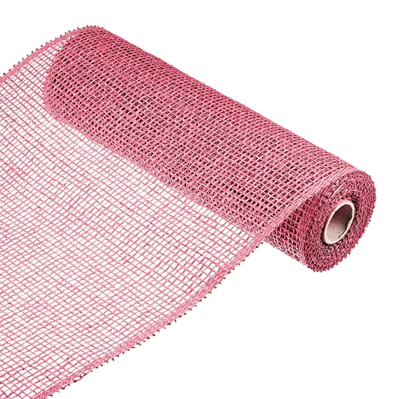 Uxcell PP Burlap Mesh Decorative Wrapping Ribbon 1 Roll Rose Pink