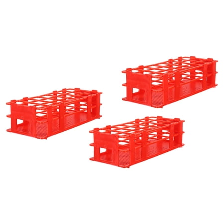 Uxcell PP Plastic Test Tube Rack Holder 21 Holes 3 Layers Detachable Holder Red for 30mm Test Tubes, Pack of 3
