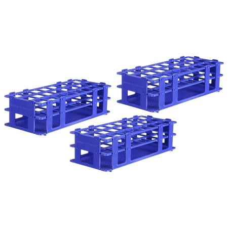 Uxcell PP Plastic Test Tube Rack Holder 24 Holes 3 Layers Detachable Holder Blue for 26mm Test Tubes, Pack of 3