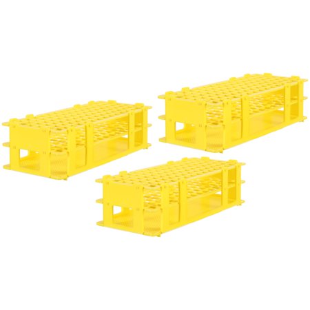 Uxcell PP Plastic Test Tube Rack Holder 90 Holes 3 Layers Detachable Holder Yellow for 14mm Test Tubes, Pack of 3