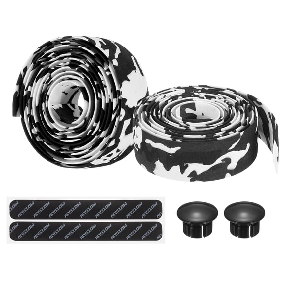 EVA Bike Handlebar Tape 1 Pair Soft Bicycle Bar Tape One Size with End Plugs & Adhesive Backs for Road Cycling Folding White/Black