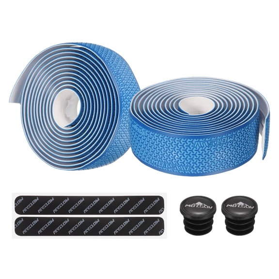 Uxcell PU EVA Bike Handlebar Tape 1 Pair Bicycle Bar Tape One Size with End Plugs Adhesive Backs Blue