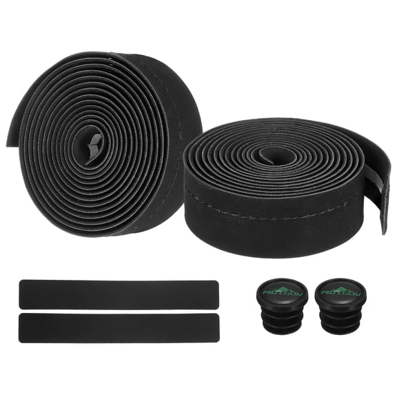PU EVA Bike Handlebar Tape 1 Pair Bicycle Bar Tape Anti-Slip with Stitch & End Plugs for Road Cycling Folding Black