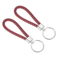 thumbnail image 1 of Uxcell PU Keyring Woven Lanyard Straps Braided Leather Keychain, Dark Red 2 Pack, 1 of 5