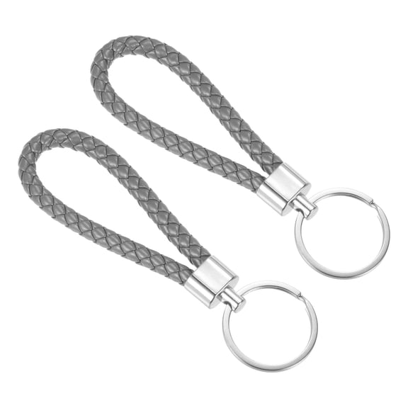 Uxcell PU Keyring Woven Lanyard Straps Braided Leather Keychain, Gray 2 Pack