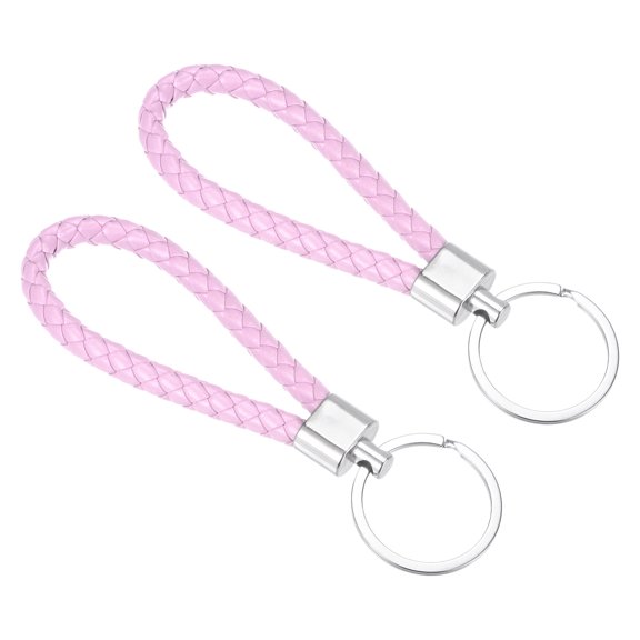 Uxcell PU Keyring Woven Lanyard Straps Braided Leather Keychain, Pink 2 Pack