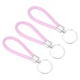 thumbnail image 1 of Uxcell PU Keyring Woven Lanyard Straps Braided Leather Keychain, Pink 3 Pack, 1 of 5