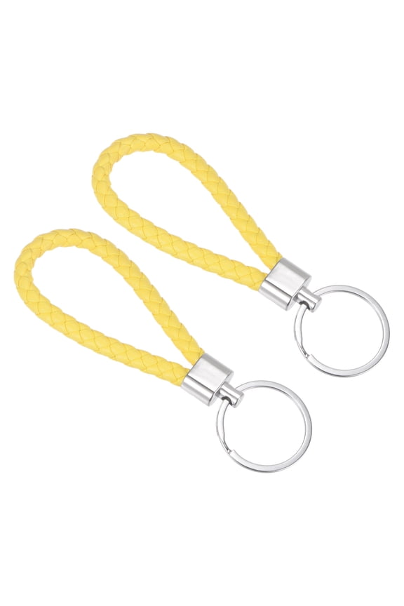 PU Keyring Woven Lanyard Straps Braided Leather Keychain, Yellow 2 Pack