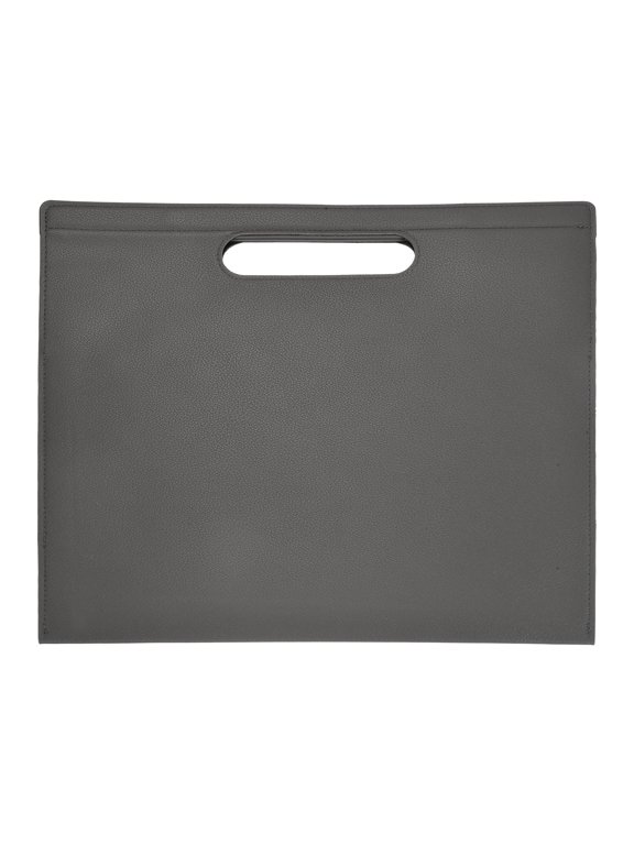 PU Leather A4 File Folder, 13.3x12.6" Waterproof Document Organizer Textured Portfolio Folder Case Portable Briefcase Carrier with Magnetic Closure for Office, Gray
