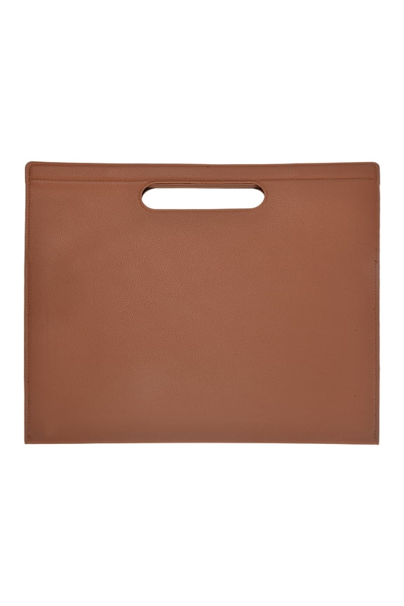 PU Leather A4 File Folder, 13.3x12.6" Waterproof Document Organizer Textured Portfolio Folder Case Portable Briefcase Carrier with Magnetic Closure for Office, Brown