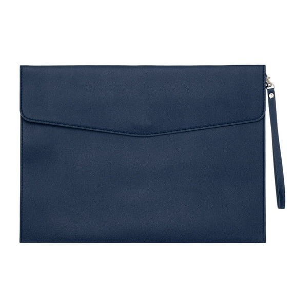 Uxcell PU Leather A4 File Folder, Document Holder Filing Organizer Portfolio Envelope Folder Case with Snap Closure Style 3 Navy Blue
