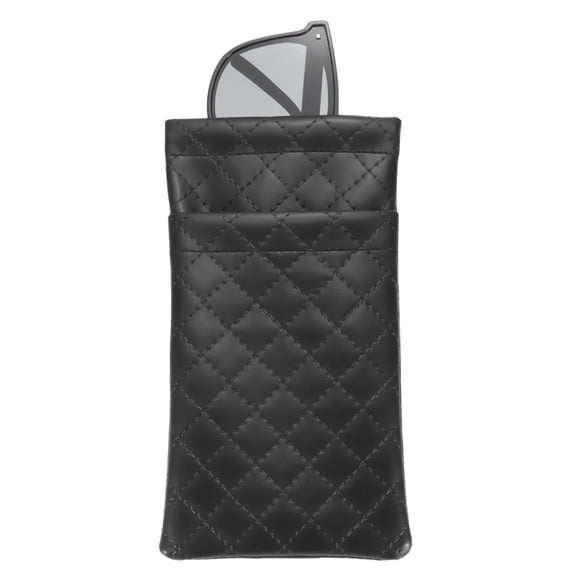 Uxcell PU Leather Double Squeeze Top Eyeglass Pouch, Black Soft Eyeglass Case Organizer for Men Women Storage Accessories Travel Sunglasses Protect, Pack of 1