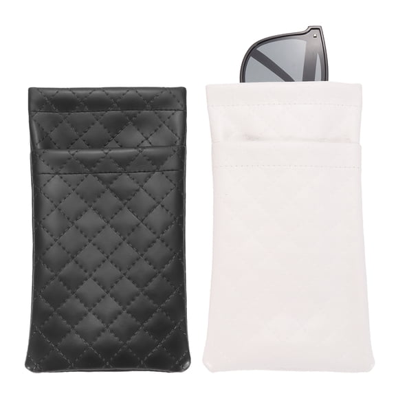 Uxcell PU Leather Double Squeeze Top Eyeglass Pouch, Black & White Soft Eyeglass Case Organizer for Men Women Storage Accessories Travel Sunglasses Protect, Pack of 2