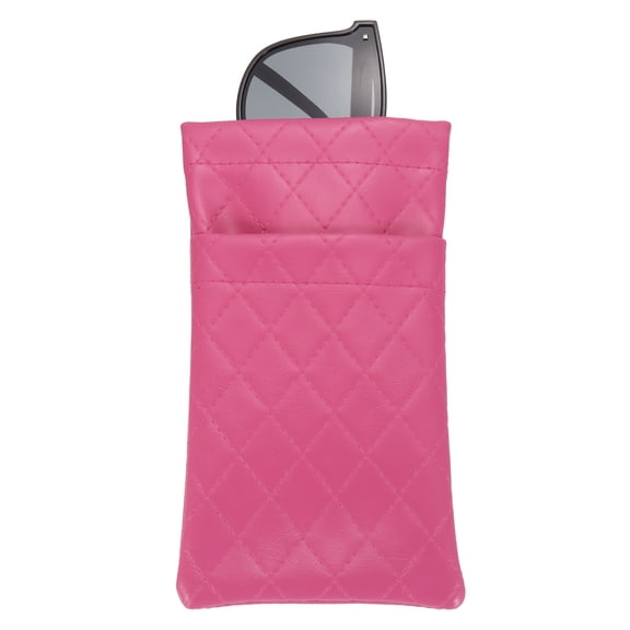 Uxcell PU Leather Double Squeeze Top Eyeglass Pouch, Rose Soft Eyeglass Case Organizer for Men Women Storage Accessories Travel Sunglasses Protect, Pack of 1