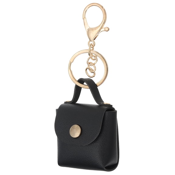 Uxcell PU Leather Handbag Keychain, Coin Purse Keychain Earphone Pouch Handbag Decoration Black