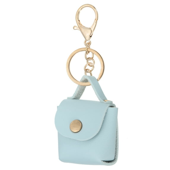 Uxcell PU Leather Handbag Keychain, Coin Purse Keychain Earphone Pouch Handbag Decoration Blue