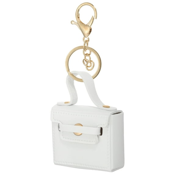 Uxcell PU Leather Handbag Keychain Coin Purse Keychain Earphone Pouch Handbag Decoration White